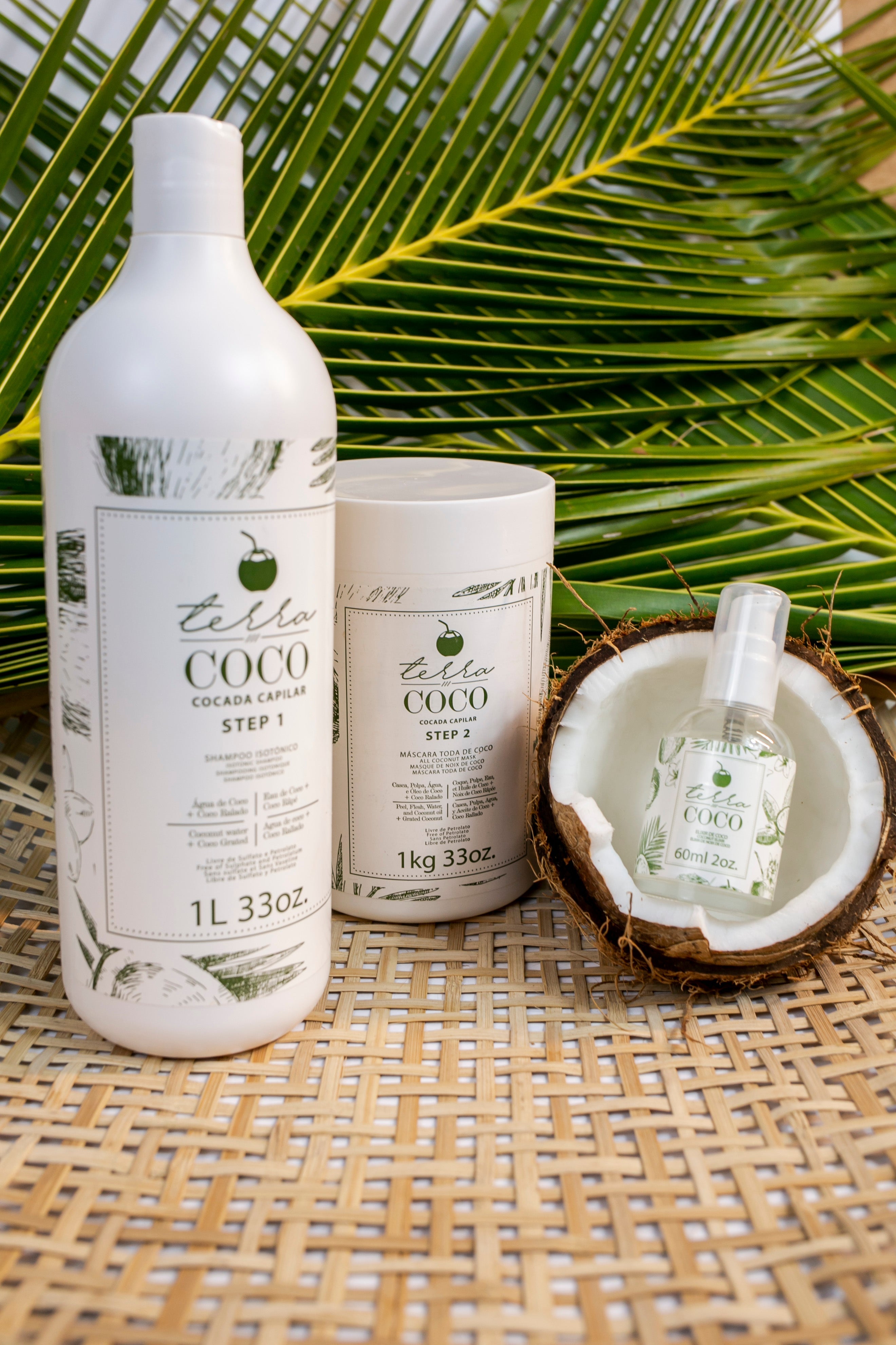 Kit TERRA COCO Isotonic Shampoo + Coconut-Based Mask 1kg / 33oz + Coconut Elixir 60ml / 2oz
