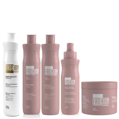 Kit Combo Fashion Gold Sealant 500g/17.6fl.oz + PROTECT POO - Pre-Shampoo 500ml/16.9fl oz + Protect & Control SPRAY MEMORY 150ml/5,6fl.oz
