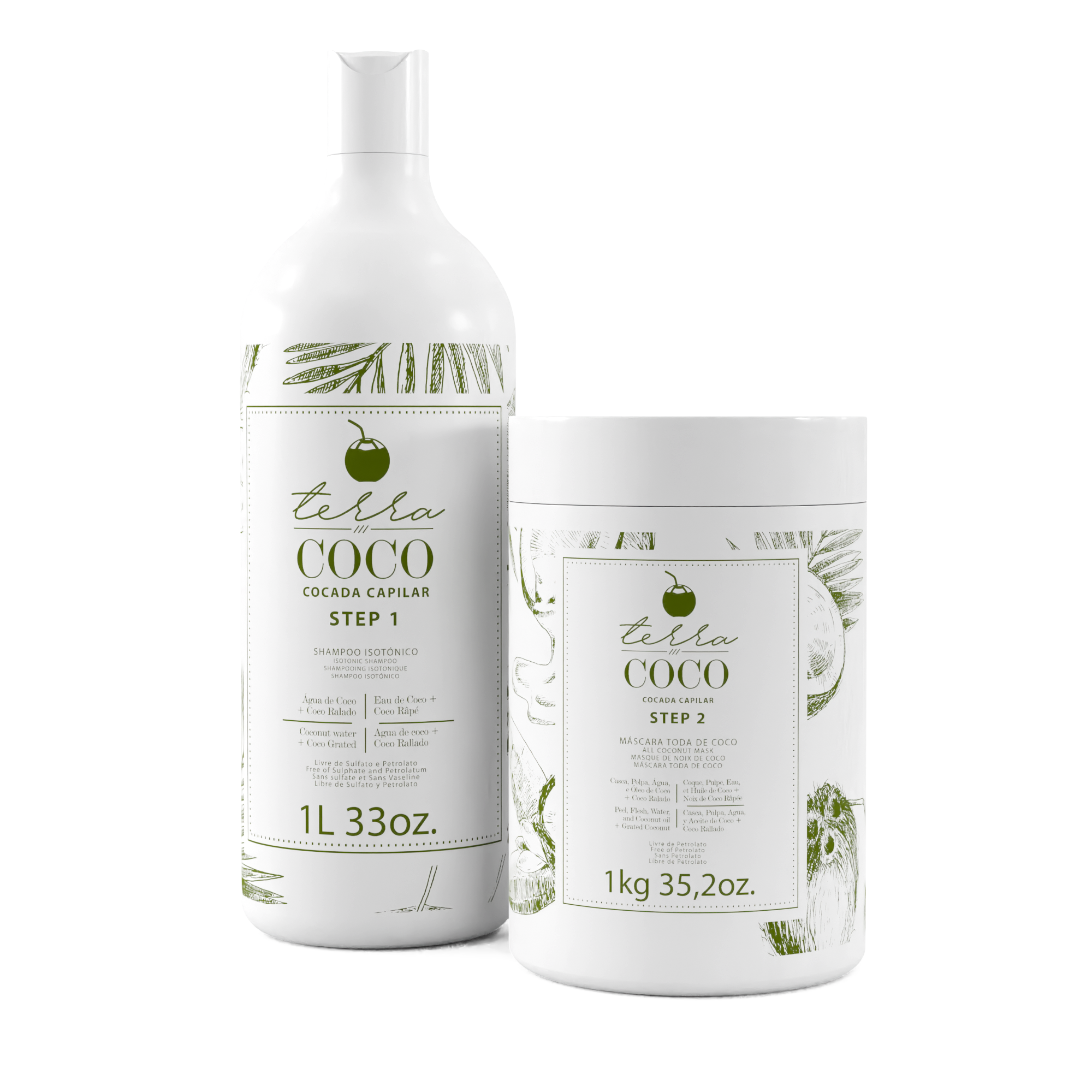 Kit TERRA COCO Isotonic Shampoo + Coconut-Based Mask 1kg / 33oz