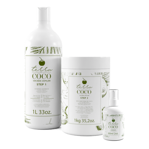 Kit TERRA COCO Isotonic Shampoo + Coconut-Based Mask 1kg / 33oz + Coconut Elixir 60ml / 2oz